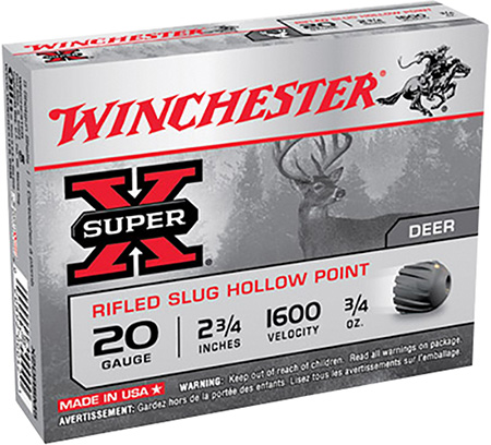 WINCHESTER SUPER-X 20GA 2.75" 3/4OZ RIFLED SLUG 5RD 50BX/CS - for sale