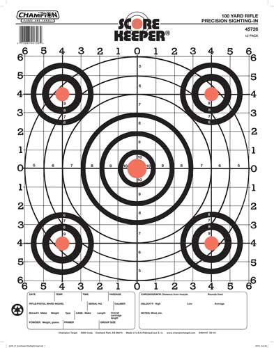 CHAMPION 100YD RFL SIGHT-IN TRGT 12P - for sale