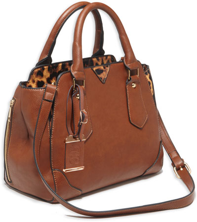 BULLDOG CONCEALED CARRY PURSE SATCHEL CHESTNUT W/ LEOPARD TM - for sale