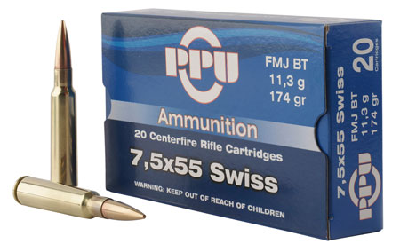 PPU 7.5X55 SWISS 174GR FMJ 20RD 10BX/CS - for sale