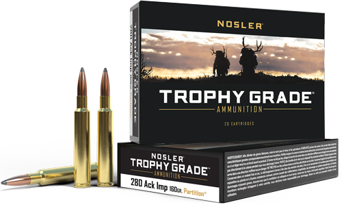 NOSLER TROPHY 280 ACK IMP 160GR PARTITION 20RD 10BX/CS ! - for sale
