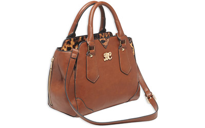 BULLDOG CONCEALED CARRY PURSE SATCHEL CHESTNUT W/ LEOPARD TM - for sale