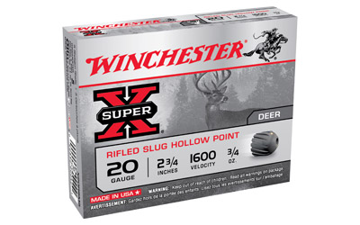 WINCHESTER SUPER-X 20GA 2.75" 3/4OZ RIFLED SLUG 5RD 50BX/CS - for sale